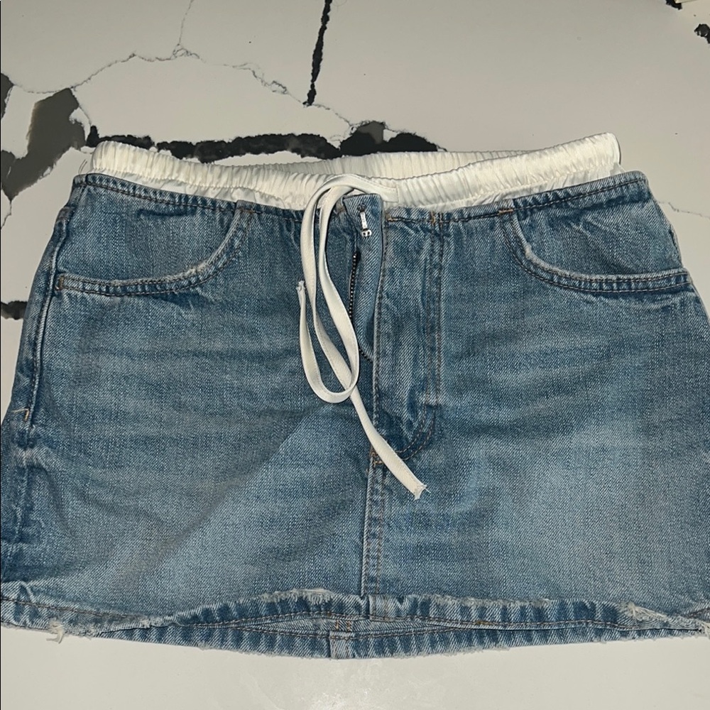 Denim Blue Skirt with White Waistband
